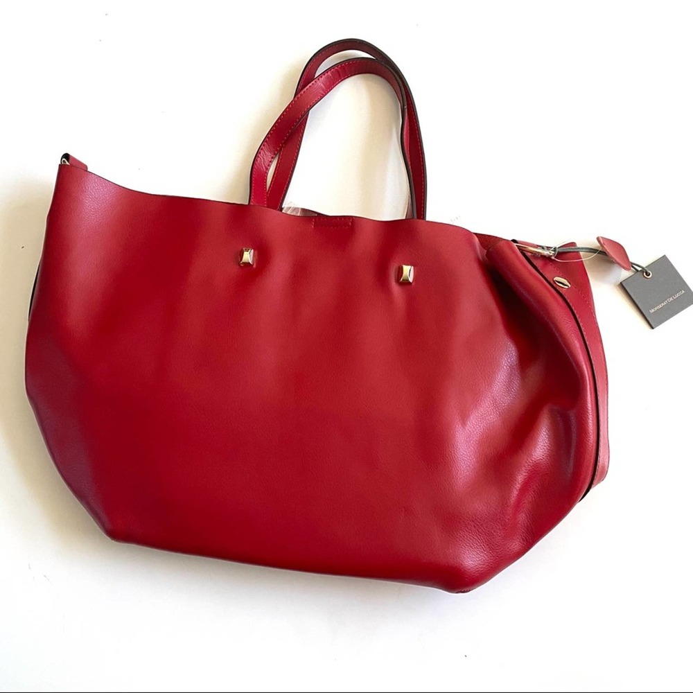 Monserat De Lucca Beautiful Red Leather Tote Bag NWT